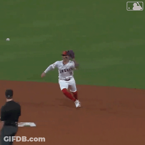 Baseball Player In Angels Jersey Standing On Base GIF