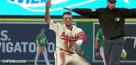 Baseball Player In Angels Uniform Being Chased GIF