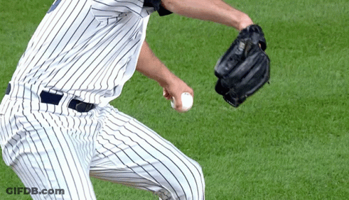 Baseball Player In Black Glove And White Striped Jersey GIF