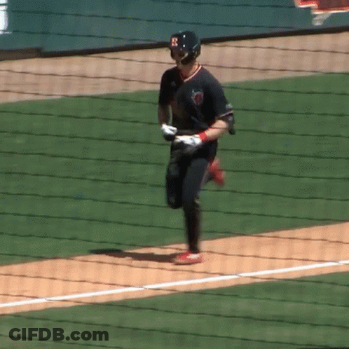 Baseball Player In Black Jersey With Letter F Running GIF
