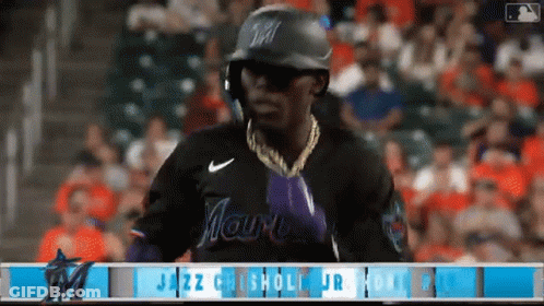 Baseball Player In Black Miami Jersey GIF