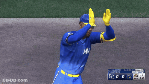 Baseball Player In Blue And Yellow Jersey GIF