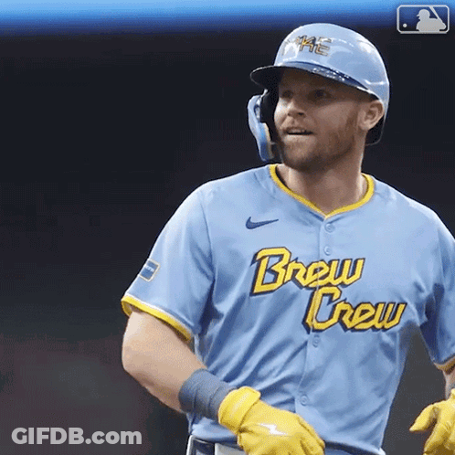 Baseball Player In Blue Brew Crew Jersey GIF