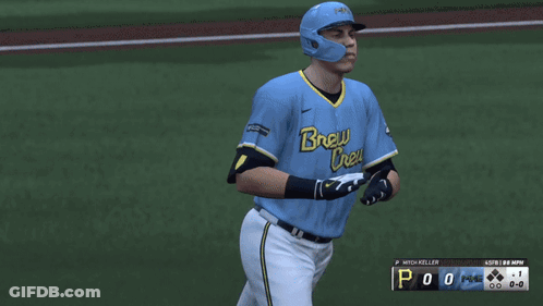 Baseball Player In Blue Brewers Jersey Running GIF