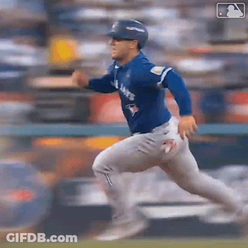 Baseball Player In Blue Jays Jersey Running GIF