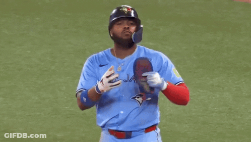 Baseball Player In Blue Jays Jersey Saying Just Breathe GIF
