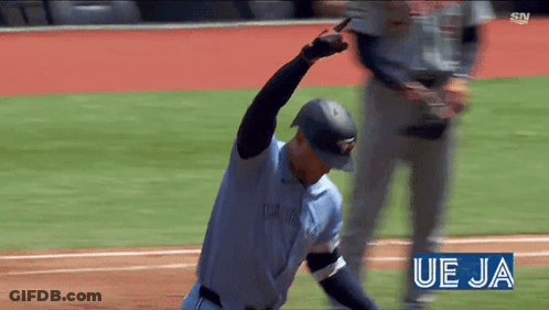 Baseball Player In Blue Jersey With Toronto GIF