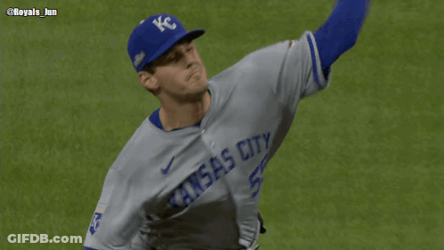 Baseball Player In Blue KC Hat GIF