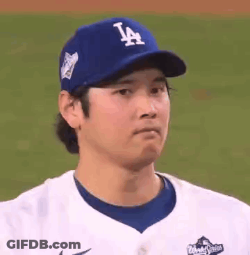 Baseball Player In Blue LA Hat And White Jersey GIF