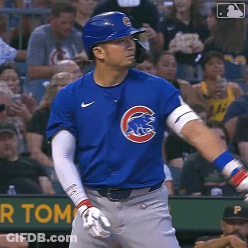 Baseball Player In Blue Uniform With Cubs Logo GIF