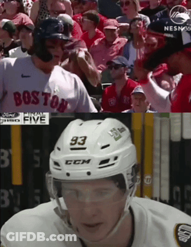 Baseball Player In Boston Jersey And Hockey Player With Helmet 93 GIF
