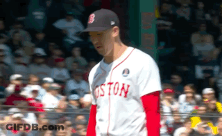Baseball Player In Boston Jersey Standing In Front Of Crowd GIF
