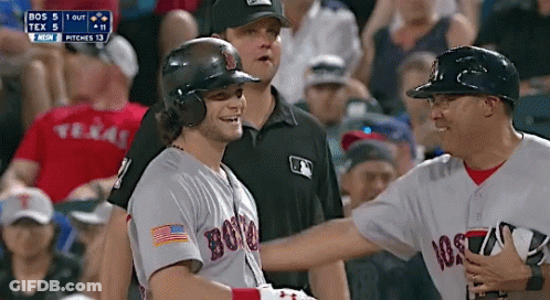 Baseball Player In Boston Jersey Talking To Another Player GIF