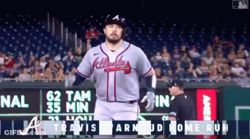 Baseball Player In Braves Jersey Before Scoreboard GIF