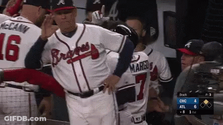 Baseball Player In Braves Jersey Hugged GIF