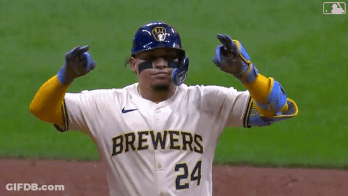 Baseball Player In Brewers Jersey And Gloves GIF