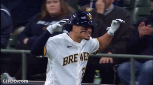 Baseball Player In Brewers Jersey Celebrating GIF
