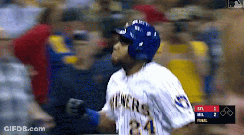Baseball Player In Brewers Jersey Running To Base GIF