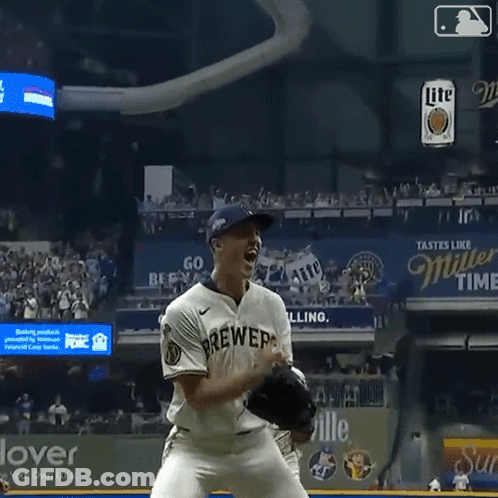Baseball Player In Brewers Uniform Celebrates GIF