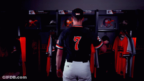 Baseball Player In Campbell Jersey Points At Camera GIF