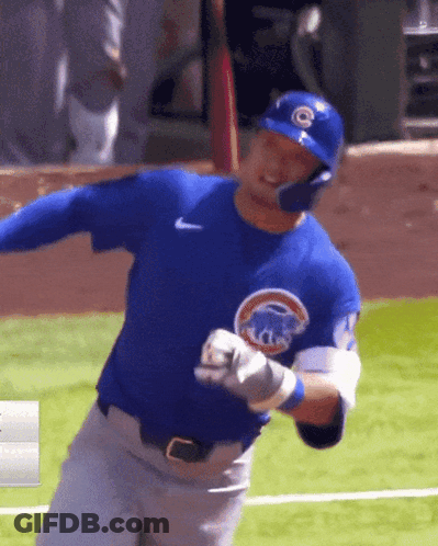 Baseball Player In Chicago Cubs Uniform Swinging Bat GIF