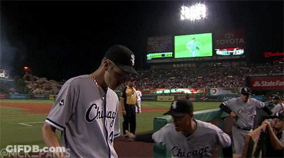 Baseball Player In Chicago Jersey Talking To Another Player GIF