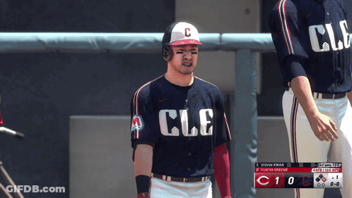 Baseball Player In CLE Jersey In Dugout GIF