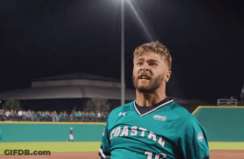 Baseball Player In Coastal Jersey Number 16 GIF