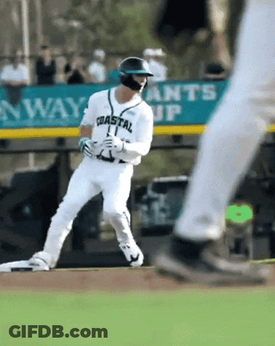 Baseball Player In Coastal Jersey Running To Base GIF