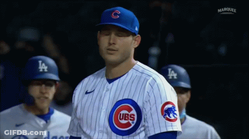 Baseball Player In Cubs Uniform With Eyes Closed GIF