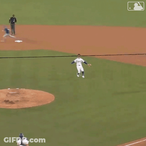 Baseball Player In Dodgers Jersey Catching Ball GIF