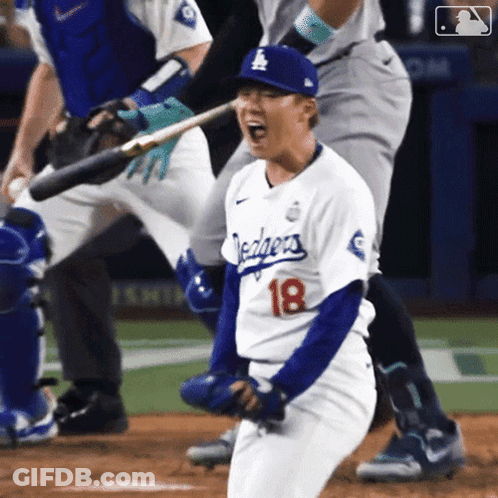 Baseball Player In Dodgers Jersey Celebrates GIF