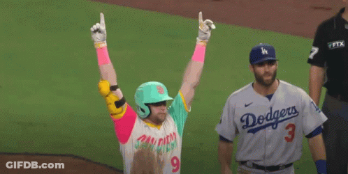 Baseball Player In Dodgers Jersey Holding Up Fingers GIF