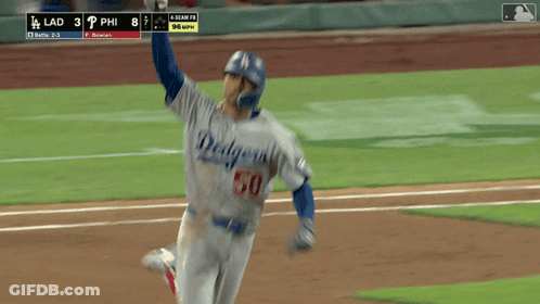 Baseball Player In Dodgers Jersey Holding Up Glove GIF