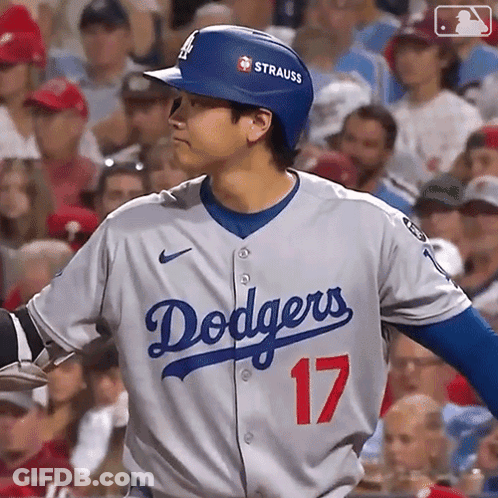 Baseball Player In Dodgers Jersey Number 17 GIF
