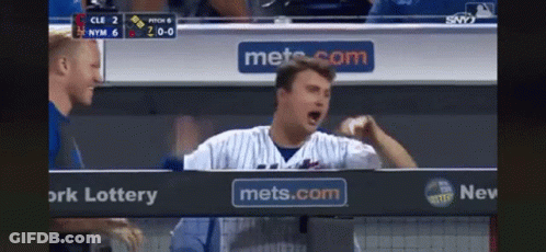 Baseball Player In Dugout With Mets Advertisement GIF