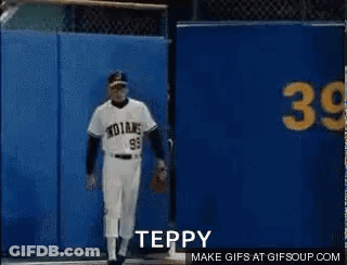 Baseball Player In Front Of Blue Wall Saying Teppy GIF