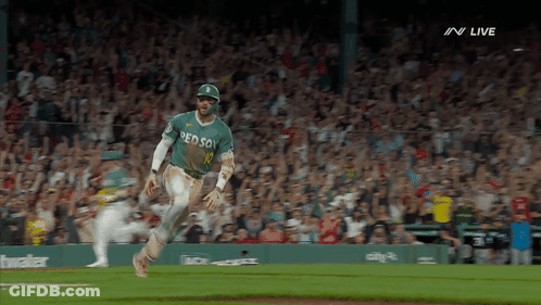 Baseball Player In Green Red Sox Jersey Running GIF