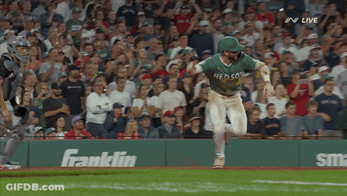 Baseball Player In Green Red Sox Jersey Running GIF