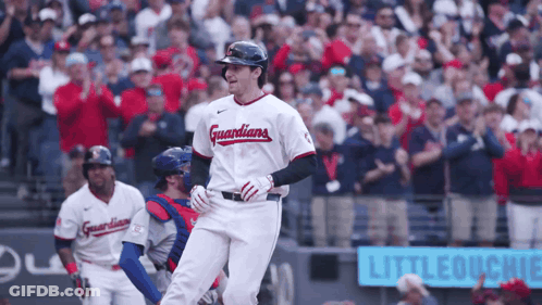 Baseball Player In Guardians Jersey In Front Of Crowd GIF