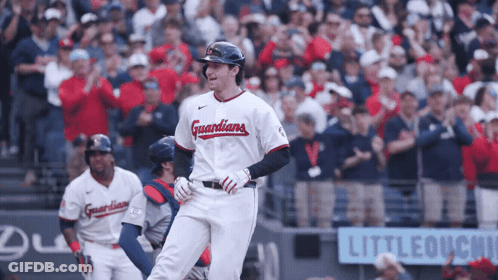 Baseball Player In Guardians Jersey Walking To Base GIF