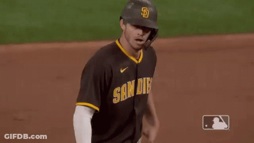 Baseball Player In Helmet And San Diego Jersey On Field GIF