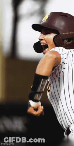 Baseball Player In Helmet And Striped Shirt Number 5 GIF
