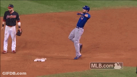 Baseball Player In Indians Jersey On Base GIF