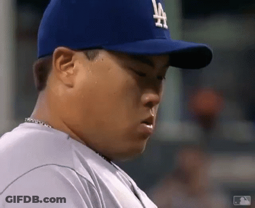 Baseball Player In LA Hat Eyes Closed GIF