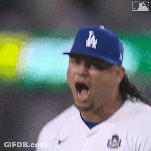 Baseball Player In LA Hat Mouth Open GIF