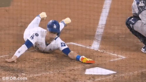 Baseball Player In LA Jersey Sliding Into Base GIF