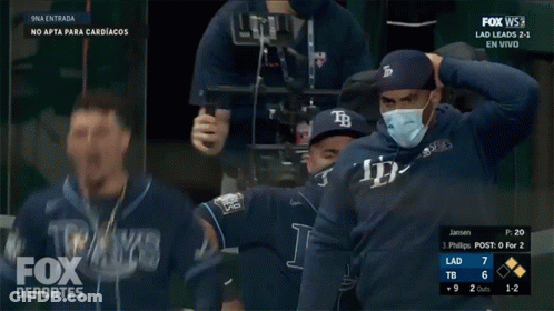 Baseball Player In Mask And TB Cap GIF