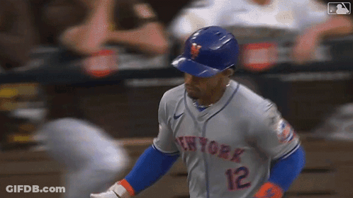 Baseball Player In Mets Jersey Running To Home Plate GIF
