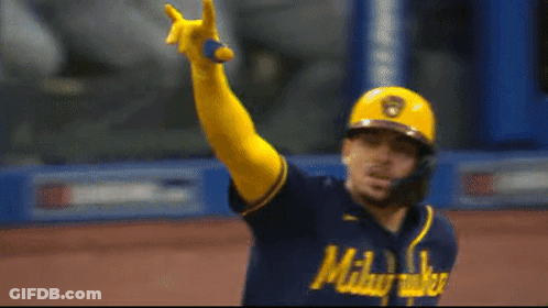 Baseball Player In Milwaukee Jersey And Gloves GIF